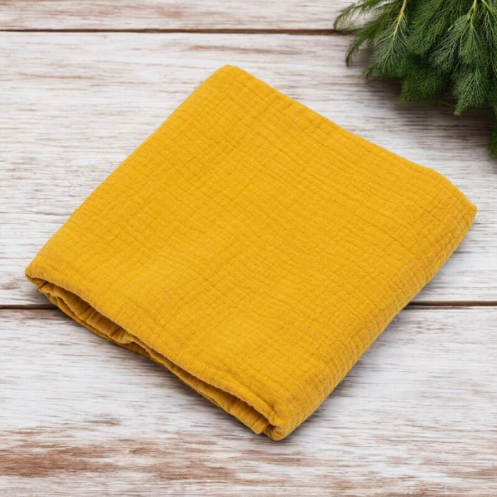 Paturica moale bebe, New Baby, Cu multiple intrebuintari, 60x60 cm, Din muselina, 100% bumbac, Mustard [2]