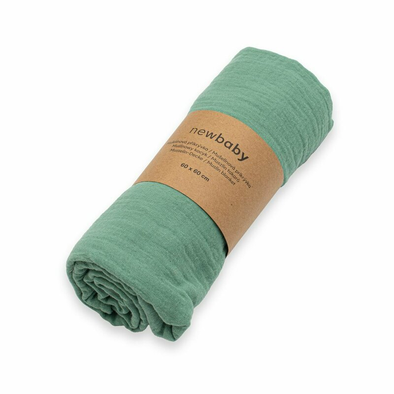 Paturica moale bebe, New Baby, Cu multiple intrebuintari, 60x60 cm, Din muselina, 100% bumbac organic, Green [3]