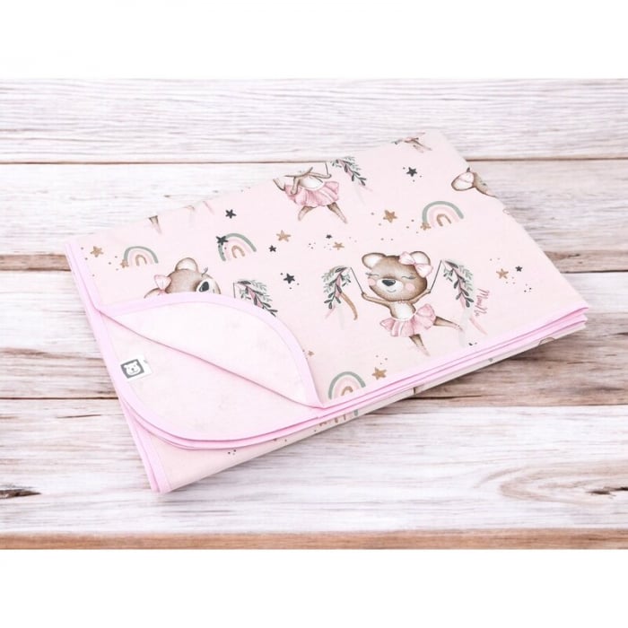Paturica moale, MimiNu, Cu doua fete, Dimensiune 75x100 cm, Din bumbac certificat Oeko Tex Standard 100, Design, Little Ballerina Pink [2]