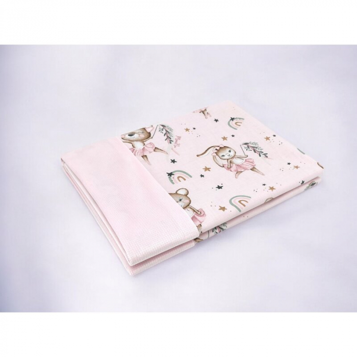 Paturica pufoasa, MimiNu, Cu doua fete, Dimensiune 75x100 cm, Din tesatura de catifea si bumbac, Materiale certificate Oeko Tex Standard 100, Design, Little Ballerina Pink [2]