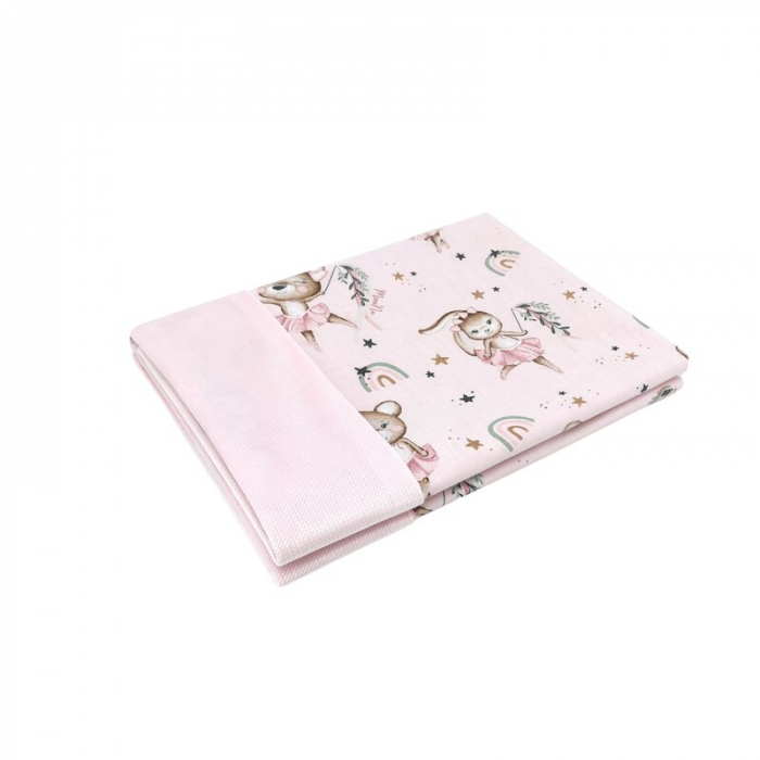 Paturica pufoasa, MimiNu, Cu doua fete, Dimensiune 75x100 cm, Din tesatura de catifea si bumbac, Materiale certificate Oeko Tex Standard 100, Design, Little Ballerina Pink [1]