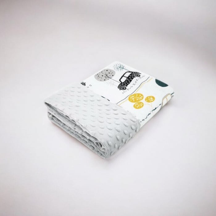 Paturica pufoasa, MimiNu, Cu doua fete, Dimensiune 75x100 cm, Din tesatura Minky si bumbac, Materiale certificate Oeko Tex Standard 100, Childrens Journey Grey [2]