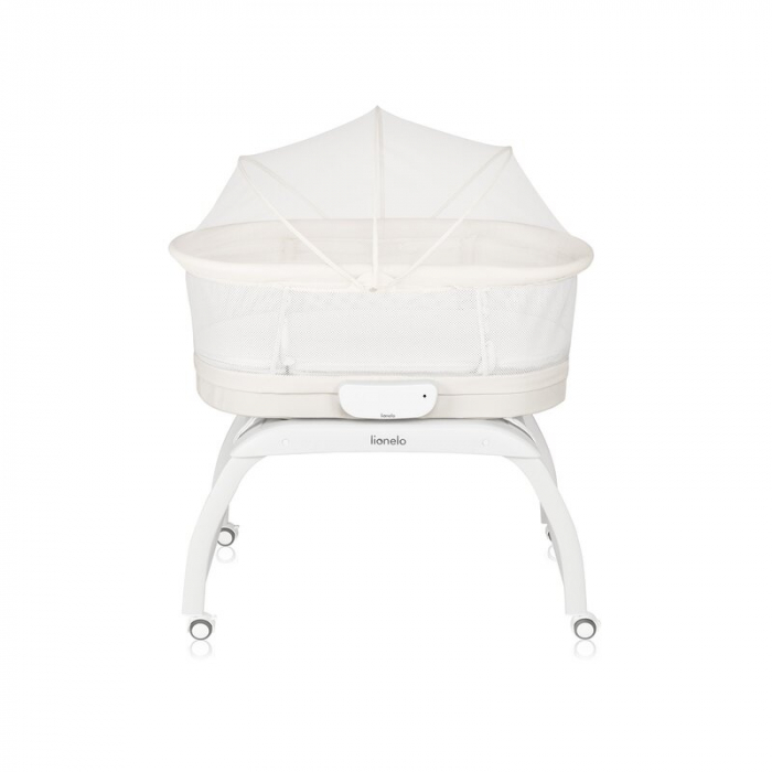Patut balansoar, Lionelo, Coral, Cu landou ergonomic detasabil, Functie de balansare integrata, Functie de cantar, Sunete si cantece de leagan, Cu roti, Panou tactil sau telecomanda, 0-9 kg, EN 1130:2 [12]