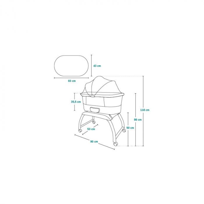 Patut balansoar, Lionelo, Coral, Cu landou ergonomic detasabil, Functie de balansare integrata, Functie de cantar, Sunete si cantece de leagan, Cu roti, Panou tactil sau telecomanda, 0-9 kg, EN 1130:2 [18]