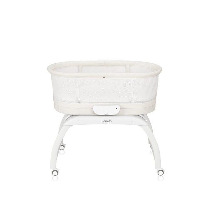 Patut balansoar, Lionelo, Coral, Cu landou ergonomic detasabil, Functie de balansare integrata, Functie de cantar, Sunete si cantece de leagan, Cu roti, Panou tactil sau telecomanda, 0-9 kg, EN 1130:2 [13]