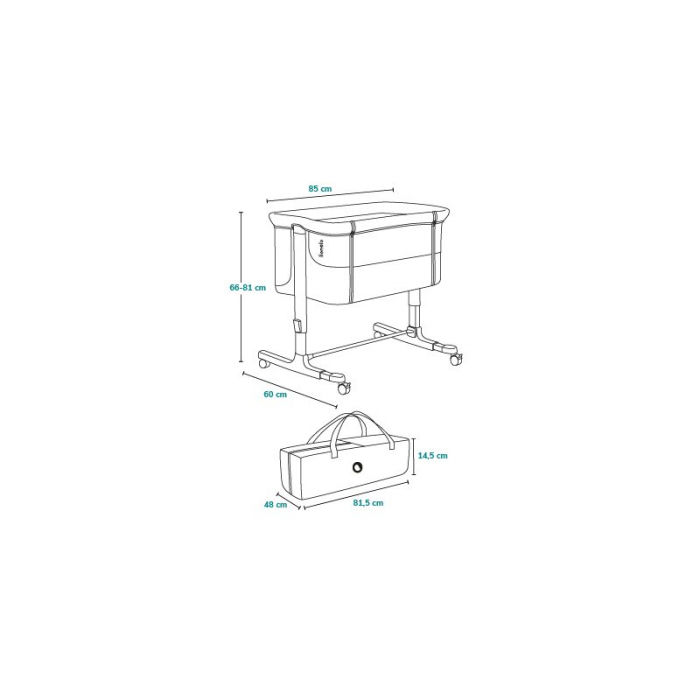 Patut co-sleeper, Lionelo, Aurora, 3 in 1, Cu leganare si setare unghiulara, Include saltea cu densitate T25 si geanta transport, Reglabil in 5 pozitii pe inaltime, Pana la 9 kg, 0 luni+, Conform cu E [50]