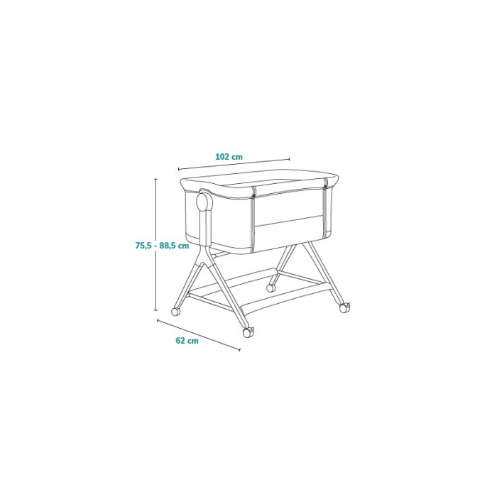Patut co-sleeper, Lionelo, Leonie, Plus, Pliabil, Cu sistem de leganare, Cu setare unghiulara, Reglabil in 6 pozitii pe inaltime, Conform cu standardele europeane de securitate EN1130 si EN16890, Gri [47]