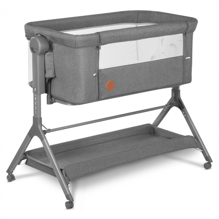 Patut co-sleeper, Lionelo, Leonie, Plus, Pliabil, Cu sistem de leganare, Cu setare unghiulara, Reglabil in 6 pozitii pe inaltime, Conform cu standardele europeane de securitate EN1130 si EN16890, Gri [5]