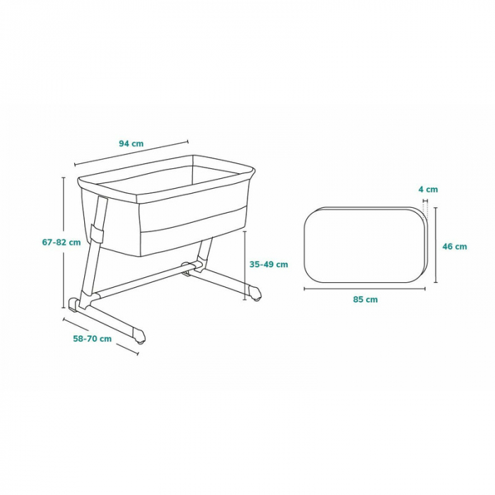 Patut co-sleeper, Lionelo, Theo, 2 in 1, Cu setare unghiulara, Reglabil in 5 pozitii pe inaltime, Conform cu standardele europeane de securitate EN1130 si EN16890, Grey Stone [18]