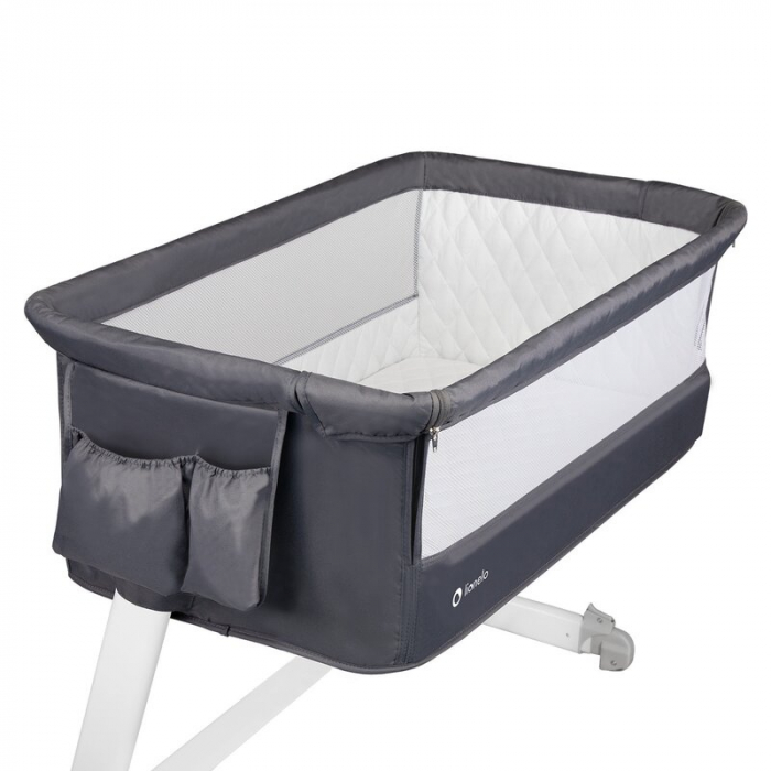 Patut co-sleeper, Lionelo, Theo, 2 in 1, Cu setare unghiulara, Reglabil in 5 pozitii pe inaltime, Conform cu standardele europeane de securitate EN1130 si EN16890, Dark Grey [7]