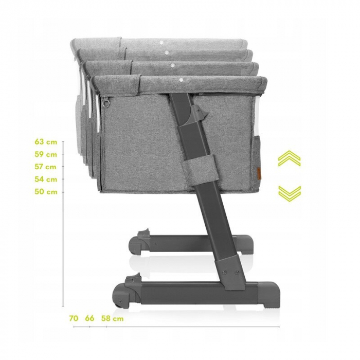 Patut co-sleeper, Lionelo, Theo, 2 in 1, Cu setare unghiulara, Reglabil in 5 pozitii pe inaltime, Conform cu standardele europeane de securitate EN1130 si EN16890, Grey Stone [20]