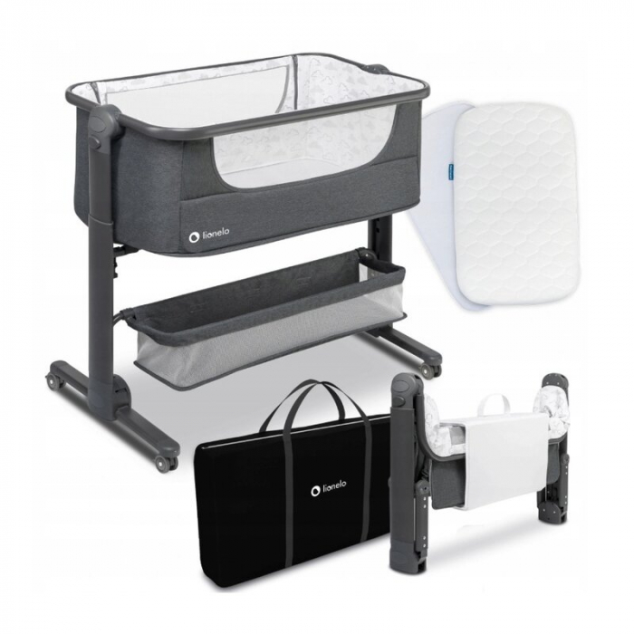 Patut co-sleeper, Lionelo, Timon, 3 in 1, Pliabil, Cu setare unghiulara, Reglabil in 6 pozitii pe inaltime, Din Aluminiu, 90x50 cm, Conform cu standardele europeane de securitate EN1130 si EN16890, Gr [9]