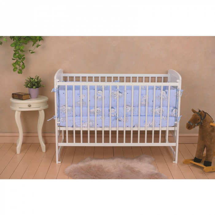 Patut din lemn, 120x60 cm, Cu laterala culisanta, Din lemn de pin si mdf, Stabil si rezistent, Inaltime saltea reglabila pe 3 nivele, Laterala cu 3 bete detasabile, EN716-1, EN716-2, Alb, Qmini, Timmi [2]