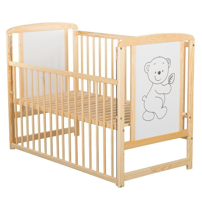 Patut din lemn bebe, 120x60 cm, Cu laterala culisanta, Din lemn de pin si mdf, Stabil si rezistent, Inaltime saltea reglabila pe 3 nivele, Laterala cu 3 bete detasabile, EN716-1, EN716-2, Natur, Babyn [3]