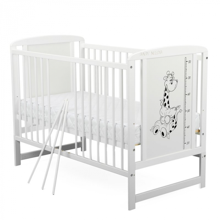 Patut din lemn bebe, 120x60 cm, Cu laterala culisanta, Din lemn de pin si mdf, Stabil si rezistent, Inaltime saltea reglabila pe 3 nivele, Laterala cu 3 bete detasabile, EN716-1, EN716, Alb, Babyneeds [4]