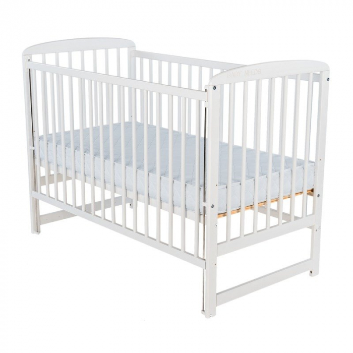 Patut din lemn bebe, 120x60 cm, Cu laterala culisanta, Din lemn de pin, Stabil si rezistent, Inaltime saltea reglabila pe 3 nivele, Laterala cu 3 bete detasabile, EN716-1, EN716-2, Alb, Babyneeds, Ola [2]