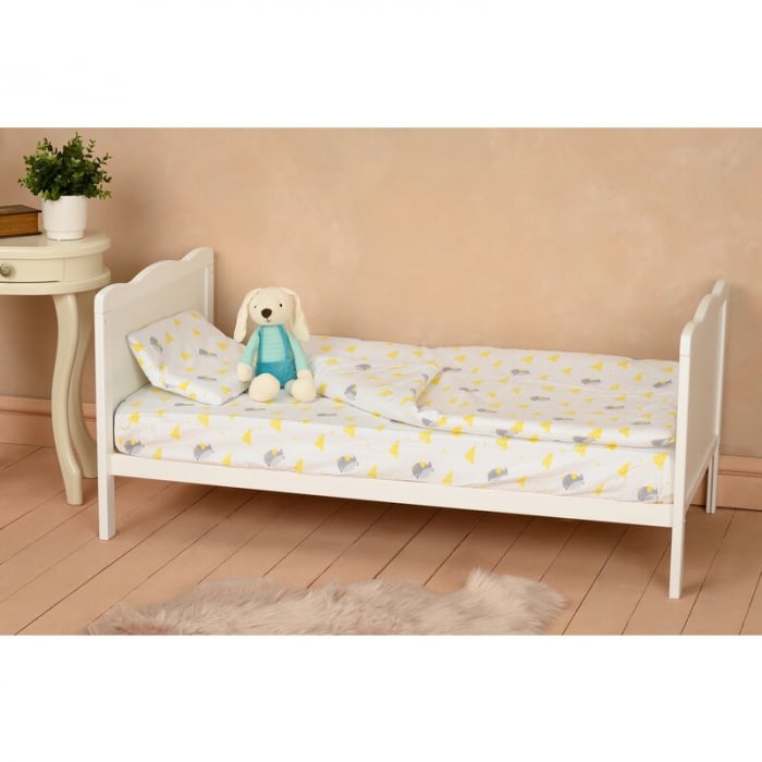 Patut din lemn bebe, 120x60 cm, Cu sina speciala pentru dentitie, Multifunctional, EN716-1, EN716-2, Alb, Qmini, Julia + Saltea 12 cm [6]