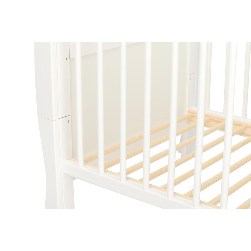 Patut din lemn bebe, 120x60 cm, Cu sina speciala pentru dentitie, Multifunctional, EN716-1, EN716-2, Alb, Qmini, Julia + Saltea 8 cm [12]