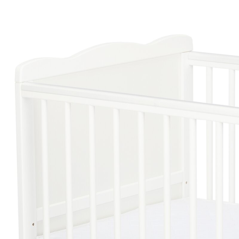 Patut din lemn bebe, 120x60 cm, Cu sina speciala pentru dentitie, Multifunctional, EN716-1, EN716-2, Alb, Qmini, Julia + Saltea 8 cm [11]