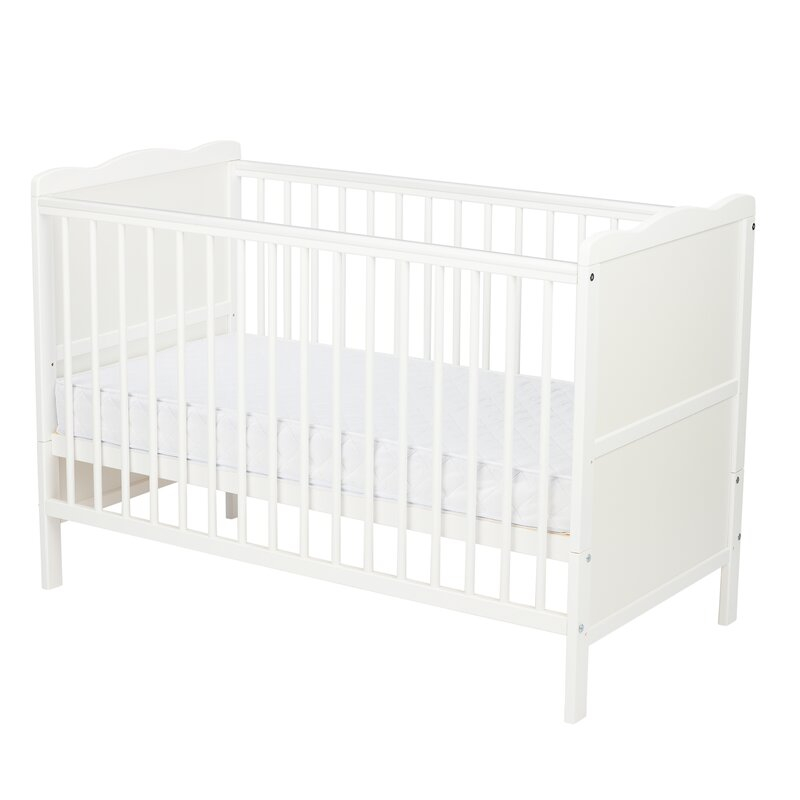 Patut din lemn bebe, 120x60 cm, Cu sina speciala pentru dentitie, Multifunctional, EN716-1, EN716-2, Alb, Qmini, Julia + Saltea 8 cm [5]