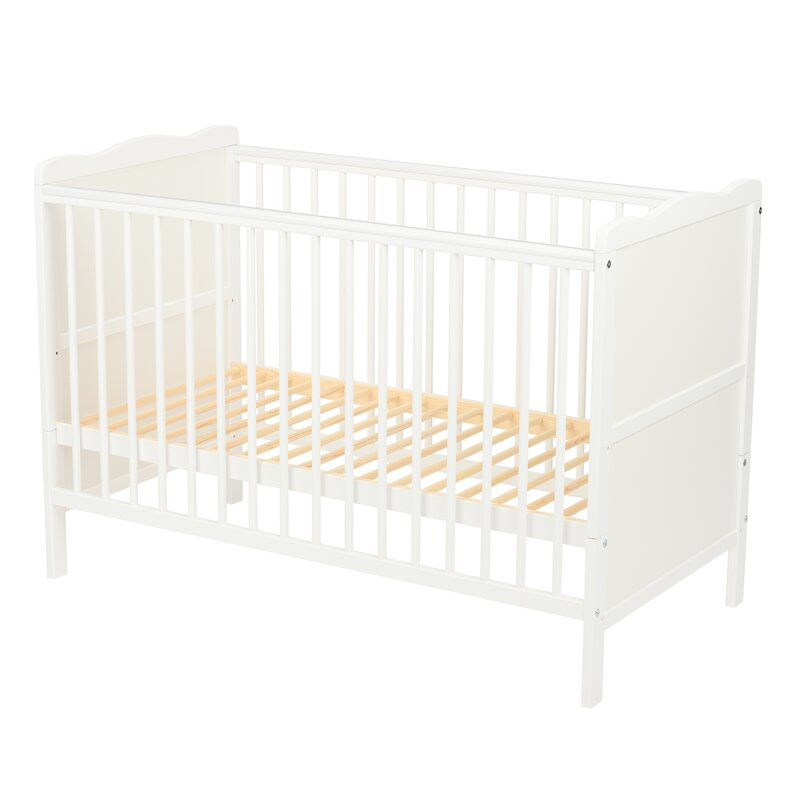 Patut din lemn bebe, 120x60 cm, Cu sina speciala pentru dentitie, Multifunctional, EN716-1, EN716-2, Alb, Qmini, Julia + Saltea 8 cm [8]