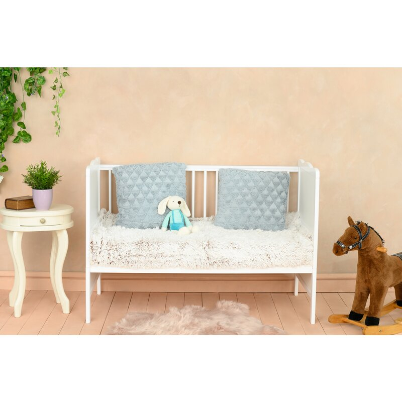 Patut din lemn bebe, 120x60 cm, Cu sina speciala pentru dentitie, Multifunctional, EN716-1, EN716-2, Alb, Qmini, Julia + Saltea 8 cm [6]