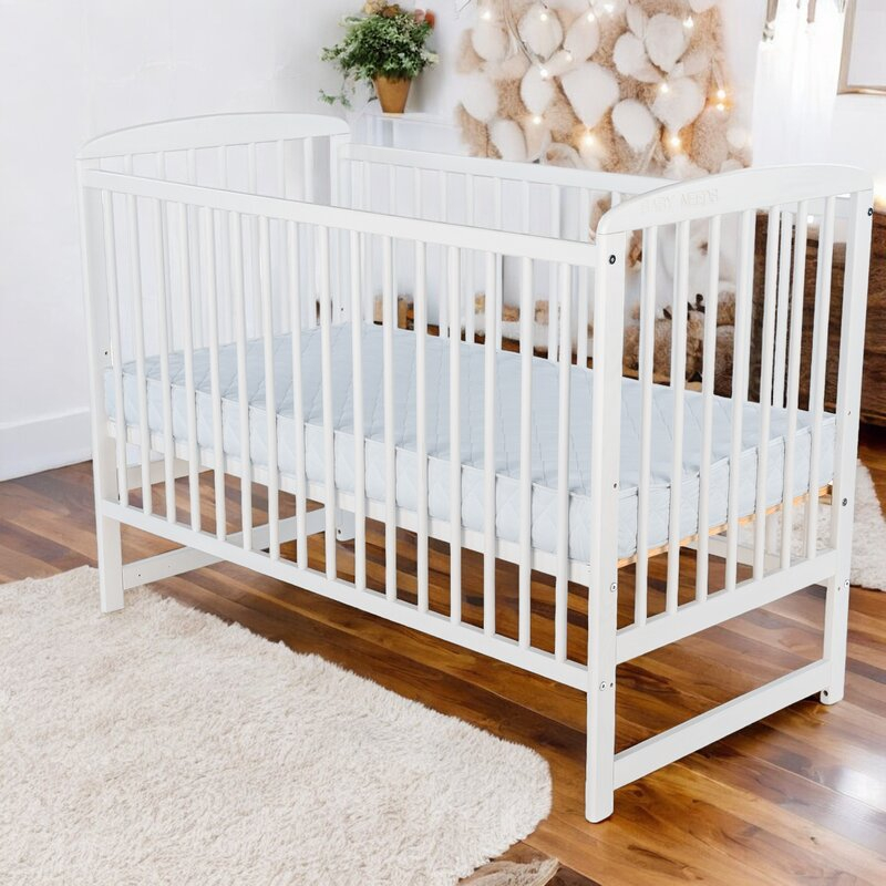 Patut din lemn bebe, 120X60 cm, Din lemn de pin, Stabil si rezistent, Inaltime saltea reglabila pe 3 nivele, Laterala cu 3 bete detasabile, EN716-1, EN716-2, Alb, Babyneeds, Ola + Saltea 12 cm [3]