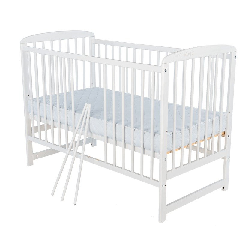 Patut din lemn bebe, 120x60 cm, Din lemn de pin, Stabil si rezistent, Inaltime saltea reglabila pe 3 nivele, Laterala cu 3 bete detasabile, EN716-1, EN716-2, Alb, Babyneeds, Ola [3]