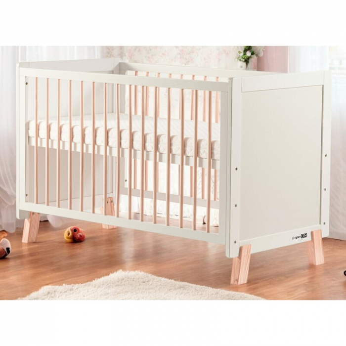 Patut din lemn bebe, 120x60 cm, Transformabil, Cu bariera de siguranta, Din lemn de pin si mdf, Cu sina speciala pentru dentitie, Stabil si rezistent, White, FreeON, Ava [4]