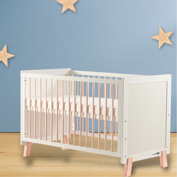 Patut din lemn bebe, 120x60 cm, Transformabil, Cu bariera de siguranta, Din lemn de pin si mdf, Cu sina speciala pentru dentitie, Stabil si rezistent, White, FreeON, Ava [3]