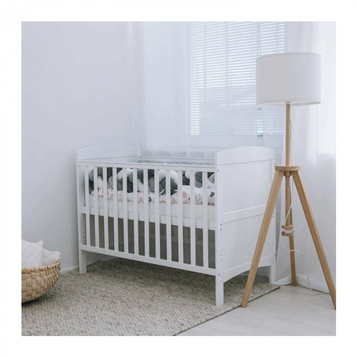 Patut din lemn bebe, 120x60 cm, Transformabil pentru bebe si junior, Din lemn de pin si mdf, Cu sina speciala pentru dentitie, Stabil si rezistent, White, FreeON, Lory [11]