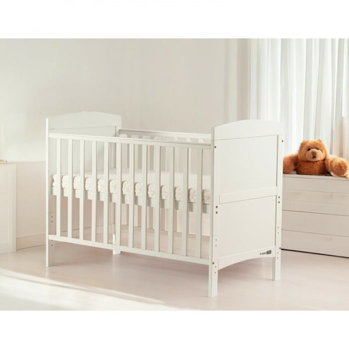 Patut din lemn bebe, 120x60 cm, Transformabil pentru bebe si junior, Din lemn de pin si mdf, Cu sina speciala pentru dentitie, Stabil si rezistent, White, FreeON, Lory [4]