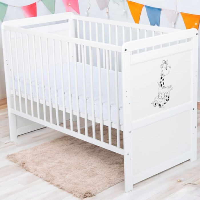 Patut din lemn bebe, Transformabil si pentru junior, 120x60 cm, Multifunctional, Din lemn de pin si mdf, Stabil si rezistent, Inaltime saltea reglabila pe 3 nivele, Laterala cu 3 bete detasabile, EN71 [2]