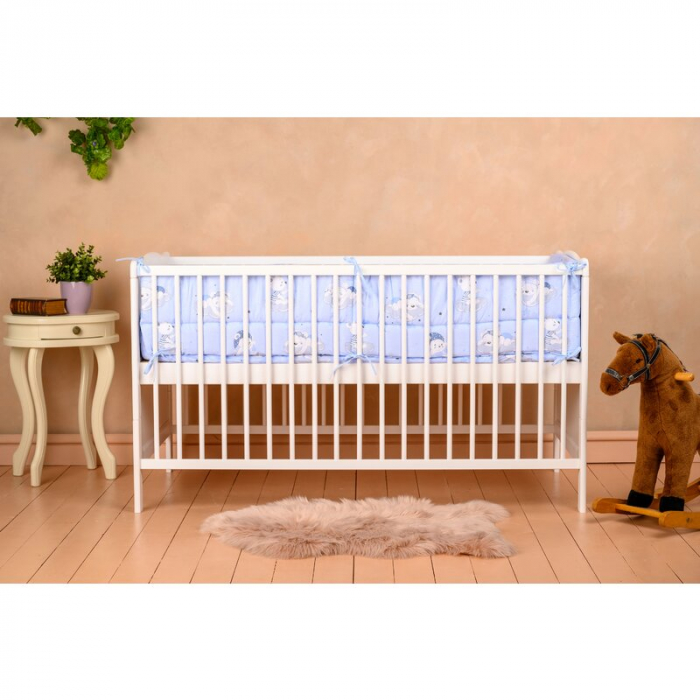 Patut din lemn bebe, Transformabil si pentru junior, 140x70 cm, Din lemn de pin si mdf, Stabil si rezistent, Inaltime saltea reglabila pe 3 nivele, Laterala cu 3 bete detasabile, EN716-1, EN716-2, Alb [6]
