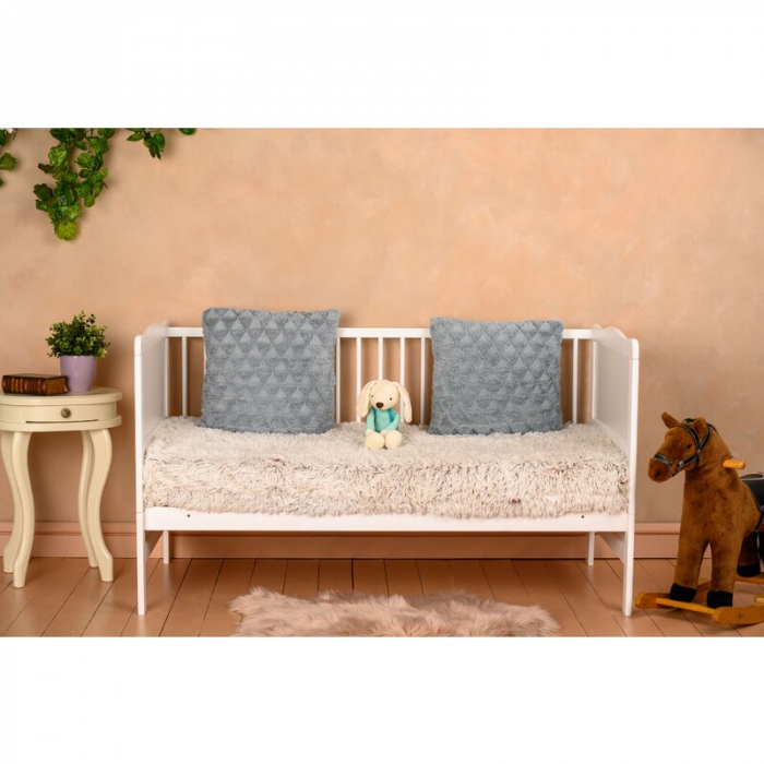 Patut din lemn bebe, Transformabil si pentru junior, 140x70 cm, Din lemn de pin si mdf, Stabil si rezistent, Inaltime saltea reglabila pe 3 nivele, Laterala cu 3 bete detasabile, EN716-1, EN716-2, Alb [7]