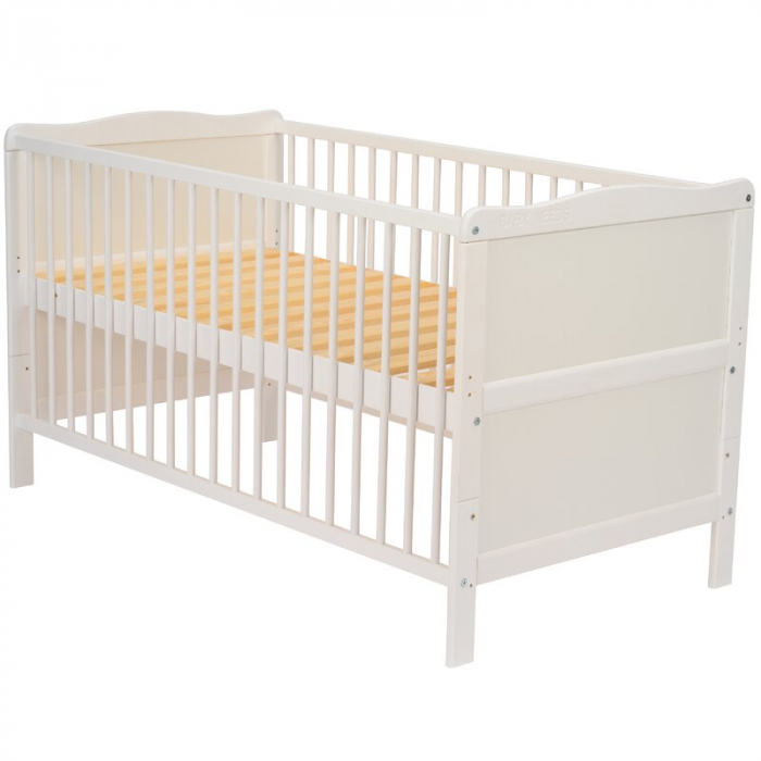 Patut din lemn bebe, Transformabil si pentru junior, 140x70 cm, Din lemn de pin si mdf, Stabil si rezistent, Inaltime saltea reglabila pe 3 nivele, Laterala cu 3 bete detasabile, EN716-1, EN716-2, Alb [14]