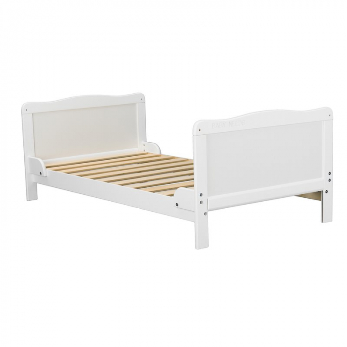 Patut din lemn bebe, Transformabil si pentru junior, 140x70 cm, Din lemn de pin si mdf, Stabil si rezistent, Inaltime saltea reglabila pe 3 nivele, Laterala cu 3 bete detasabile, EN716-1, EN716-2, Alb [18]
