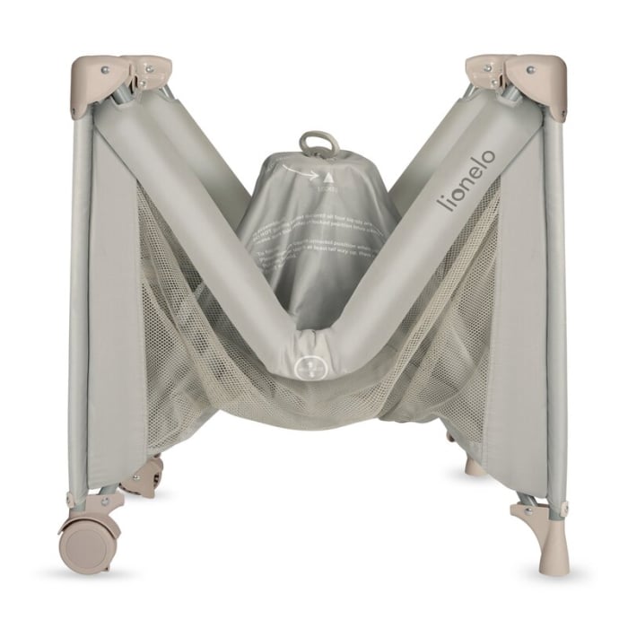 Patut pliant, Lionelo, Amelie, Cu intrare laterala, 100.5×70.5 cm, Include salteluta, roti, geanta pentru transport, Constructie usoara- 7 kg, Cadru stabil din otel, Bej [8]