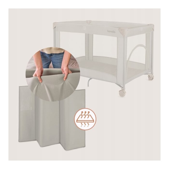Patut pliant, Lionelo, Amelie, Cu intrare laterala, 100.5×70.5 cm, Include salteluta, roti, geanta pentru transport, Constructie usoara- 7 kg, Cadru stabil din otel, Bej [13]
