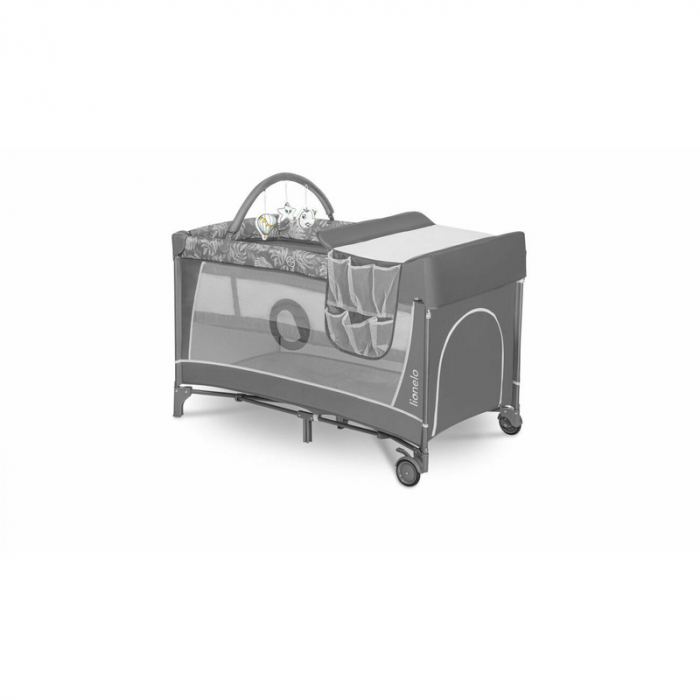 Patut pliant, Lionelo, Flower, Cu doua nivele, Cu arcada, Geanta transport, Masuta de infasat, Bara cu jucarii, Fereastra laterala, 120x60 cm, Conform cu standardele europeane de securitate EN 716 si  [16]