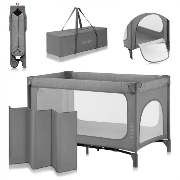 Patut pliant, Lionelo, Jasmin Easy Fold, Pana la 15 kg, Usor de pliat, Cu doua nivele, Cu saltea ergonomica T25, Cu intrare laterala cu fermoar, 2 roti cu frana, 123 x 67 cm, Conform cu EN 716, 0-36 l [18]