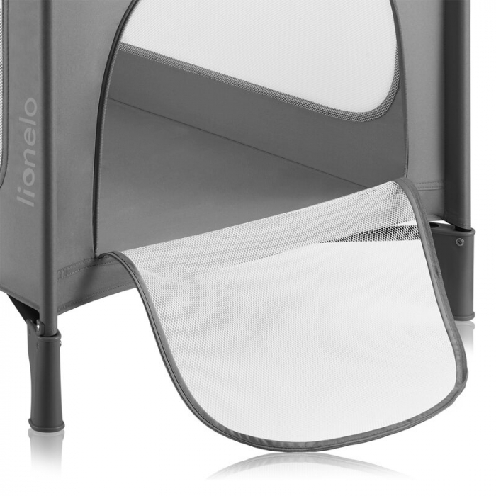 Patut pliant, Lionelo, Jasmin Easy Fold, Pana la 15 kg, Usor de pliat, Cu doua nivele, Cu saltea ergonomica T25, Cu intrare laterala cu fermoar, 2 roti cu frana, 123 x 67 cm, Conform cu EN 716, 0-36 l [9]