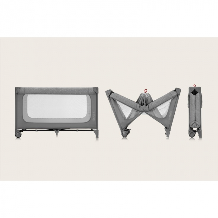 Patut pliant, Lionelo, Jasmin Easy Fold, Pana la 15 kg, Usor de pliat, Cu doua nivele, Cu saltea ergonomica T25, Cu intrare laterala cu fermoar, 2 roti cu frana, 123 x 67 cm, Conform cu EN 716, 0-36 l [20]