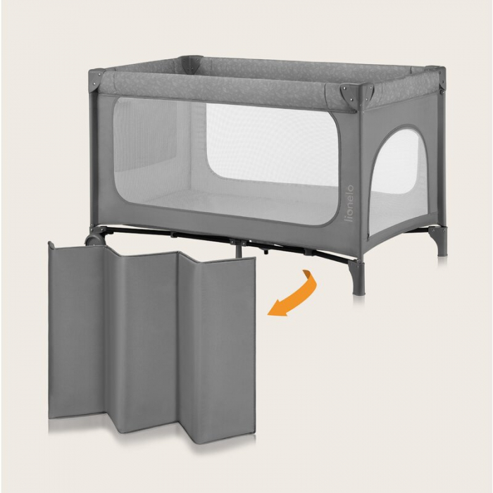 Patut pliant, Lionelo, Jasmin Easy Fold, Pana la 15 kg, Usor de pliat, Cu doua nivele, Cu saltea ergonomica T25, Cu intrare laterala cu fermoar, 2 roti cu frana, 123 x 67 cm, Conform cu EN 716, 0-36 l [22]