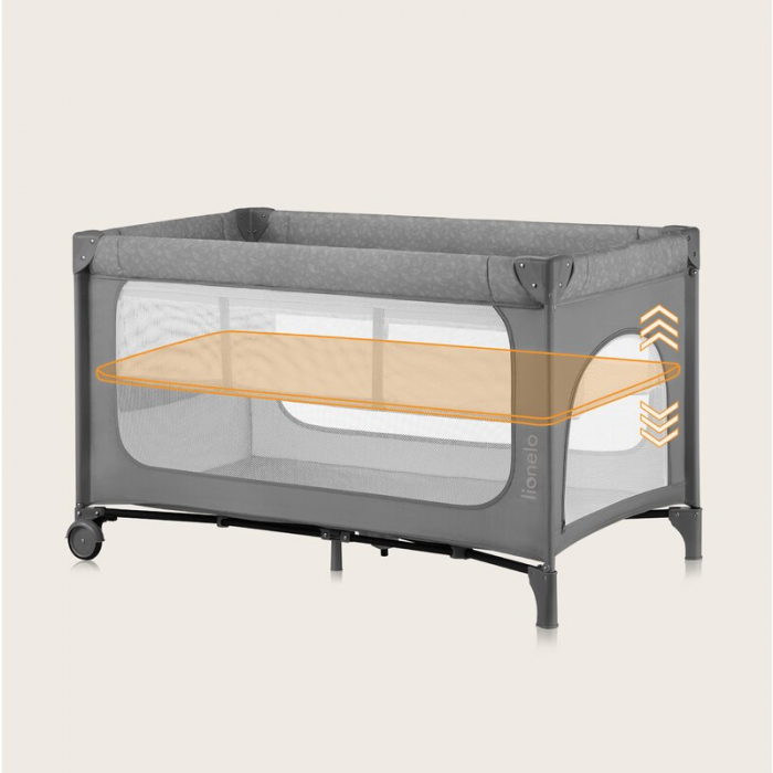 Patut pliant, Lionelo, Jasmin Easy Fold, Pana la 15 kg, Usor de pliat, Cu doua nivele, Cu saltea ergonomica T25, Cu intrare laterala cu fermoar, 2 roti cu frana, 123 x 67 cm, Conform cu EN 716, 0-36 l [23]