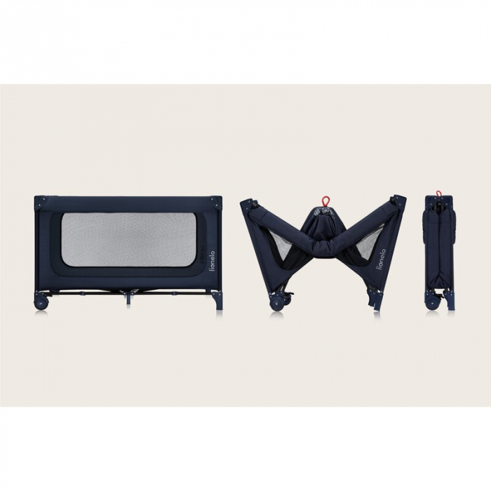 Patut pliant, Lionelo, Jasmin Easy Fold, Pana la 15 kg, Usor de pliat, Cu doua nivele, Cu saltea ergonomica T25, Cu intrare laterala cu fermoar, 2 roti cu frana, 123 x 67 cm, Conform cu EN 716, 0-36 l [20]
