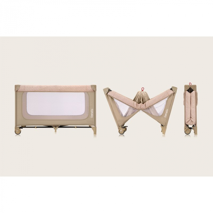Patut pliant, Lionelo, Jasmin Easy Fold, Pana la 15 kg, Usor de pliat, Cu doua nivele, Cu saltea ergonomica T25, Cu intrare laterala cu fermoar, 2 roti cu frana, 123 x 67 cm, Conform cu EN 716, 0-36 l [20]