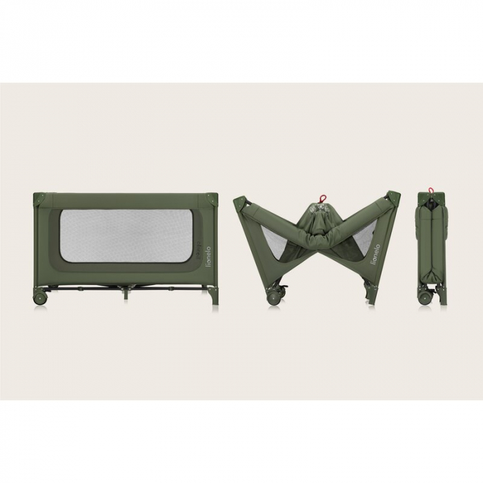 Patut pliant, Lionelo, Jasmin Easy Fold, Pana la 15 kg, Usor de pliat, Cu doua nivele, Cu saltea ergonomica T25, Cu intrare laterala cu fermoar, 2 roti cu frana, 123 x 67 cm, Conform cu EN 716, 0-36 l [22]