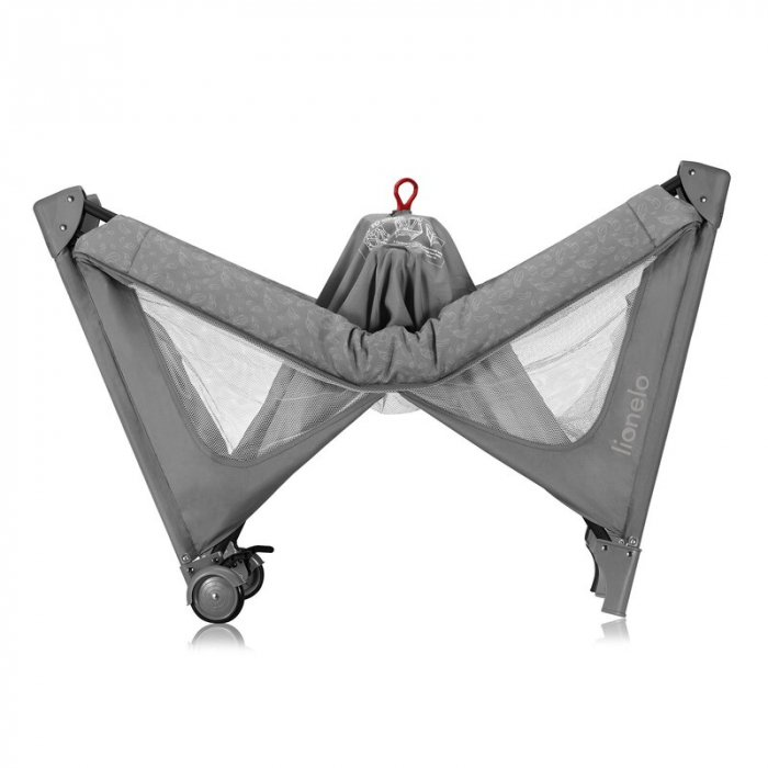Patut pliant, Lionelo, Jasmin Easy Fold, Pana la 15 kg, Usor de pliat, Cu doua nivele, Cu saltea ergonomica T25, Cu intrare laterala cu fermoar, 2 roti cu frana, 123 x 67 cm, Conform cu EN 716, 0-36 l [13]