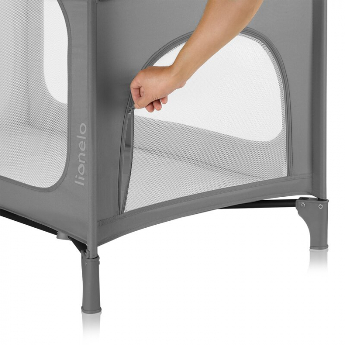 Patut pliant, Lionelo, Jasmin Easy Fold, Pana la 15 kg, Usor de pliat, Cu doua nivele, Cu saltea ergonomica T25, Cu intrare laterala cu fermoar, 2 roti cu frana, 123 x 67 cm, Conform cu EN 716, 0-36 l [10]